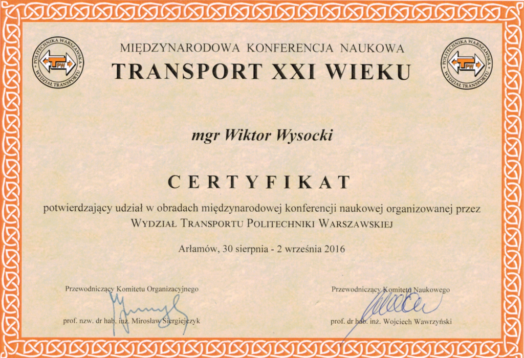 certyfikat transport xxi